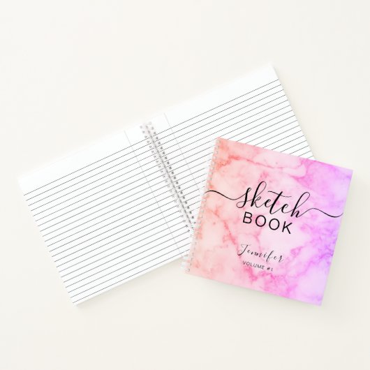 Elegant Sketchbook Ihr Name Script Marble Notizblock (Innenseite)
