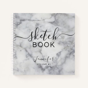 Elegant Sketchbook Ihr Name Script Marble Notizblock