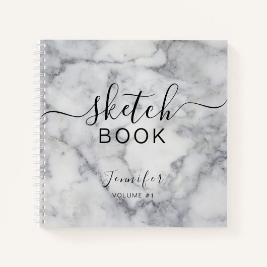Elegant Sketchbook Ihr Name Script Marble Notizblock (Vorderseite)