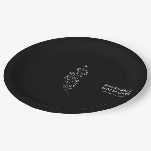 Elegant Sketchy Handdrawn Black Flower Pappteller (Schrägansicht)