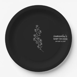 Elegant Sketchy Handdrawn Black Flower Pappteller