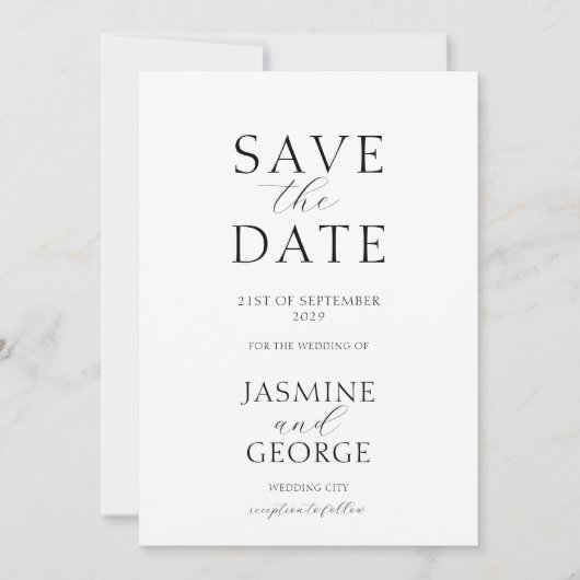 Elegant Skript Schwarz & Weiß Save The Date (Vorderseite)