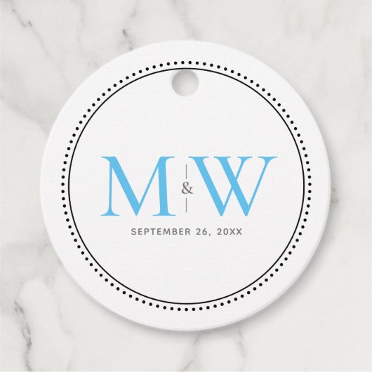 Elegant Sky Blue Couple's Monogram Wedding Geschenkanhänger (Vorderseite)