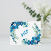 Elegant Sky Blue Floral RSVP Card Postkarte (Stehend Vorderseite)