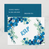 Elegant Sky Blue Floral RSVP Card Postkarte (Vorne/Hinten)