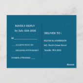 Elegant Sky Blue Floral RSVP Card Postkarte (Rückseite)