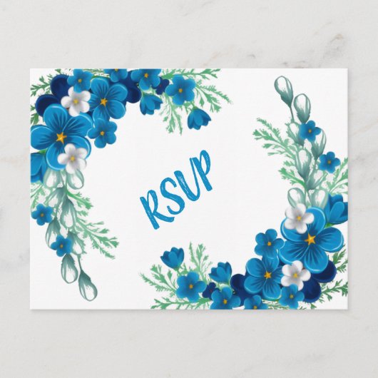 Elegant Sky Blue Floral RSVP Card Postkarte (Vorderseite)
