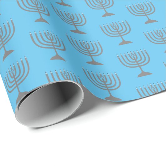 Elegant Sky Blue | Hanukkah | MENORAH Geschenkpapier (Rolleneckpunkt)