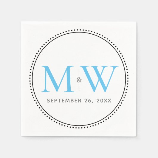 Elegant Sky Blue Monogram Wedding Serviette (Vorderseite)