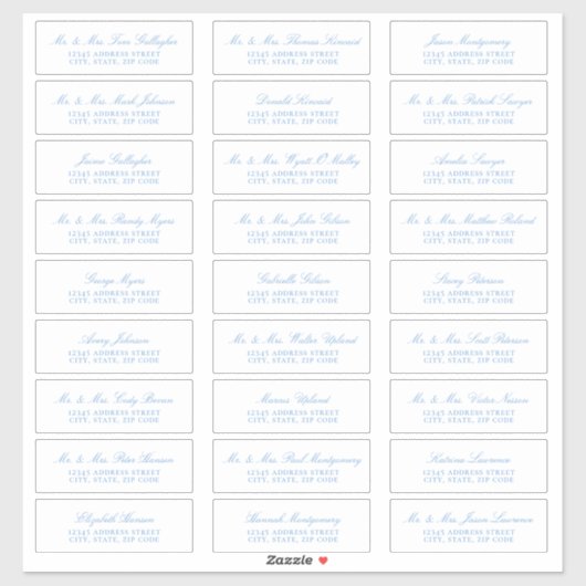 Elegant Sky Blue Script Guest Address Labels (Blatt)