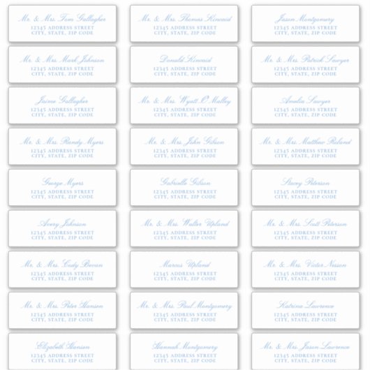 Elegant Sky Blue Script Guest Address Labels (Vorderseite)