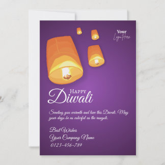Elegant Sky Lantern Diwali Greeting Card Dankeskarte