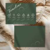 Elegant Slant Script Dark Green Wedding Timeline Begleitkarte