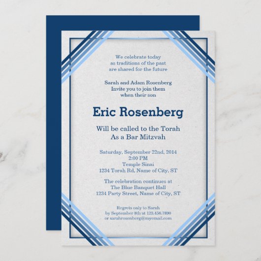 Elegant Slanted Lines Bar Mitzvah Einladung (Vorne/Hinten)