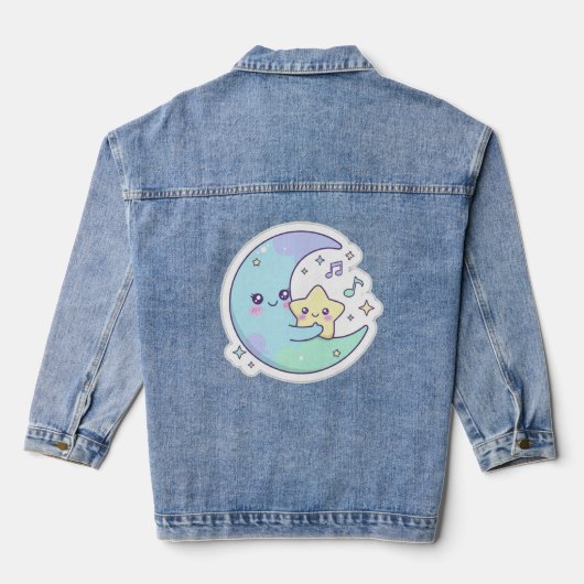 Elegant Sleeping Moon & Stars Women's Denim Jacket Jeansjacke (Rückseite)