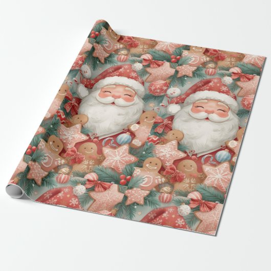 Elegant Sleeping Santa Claus Wrapping Paper | Vint Geschenkpapier (Ungerollt)