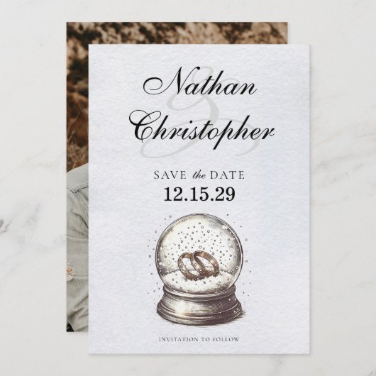 Elegant Snow Globe Wedding Bands Save The Date (Vorne/Hinten)