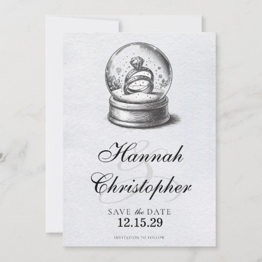 Elegant Snow Globe Wedding Rings Save The Date (Vorderseite)
