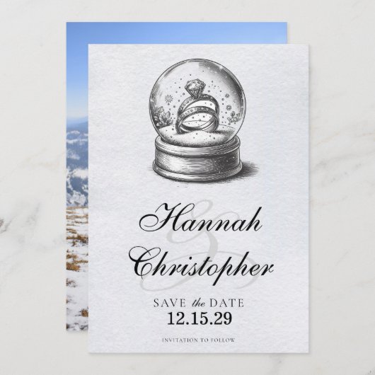 Elegant Snow Globe Wedding Rings Save The Date (Vorne/Hinten)