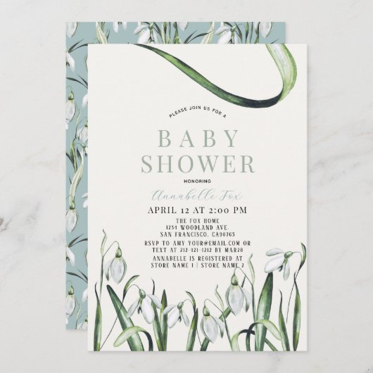 Elegant Snowdrops Wassercolor Baby Shower Einladung (Vorne/Hinten)
