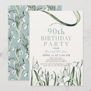 Elegant Snowdrops Wasserfarbe 90. Geburtstag Einladung