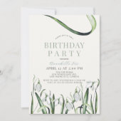 Elegant Snowdrops Wasserfarbener Erwachsene Geburt Einladung (Vorderseite)