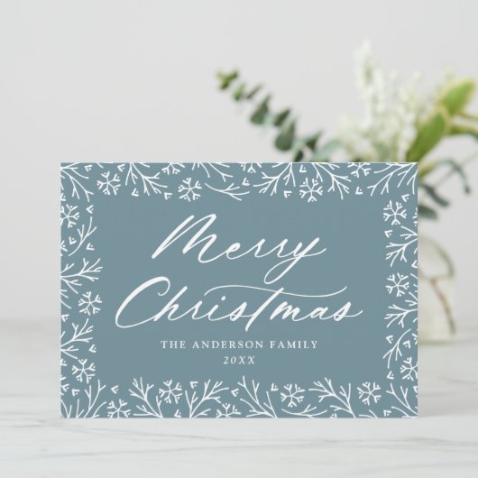 Elegant Snowflake Blau Frohe Weihnachten Non-Foto (Stehend Vorderseite)