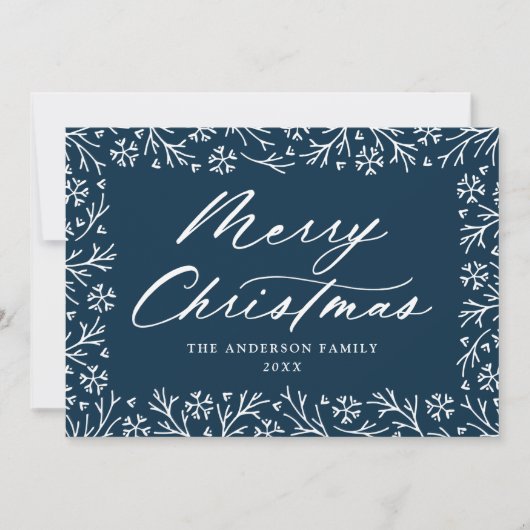 Elegant Snowflake Navy Frohe Weihnachten Non-Foto (Vorderseite)