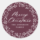 Elegant Snowflake Wreath Berry Frohe Weihnachten Runder Aufkleber (Vorderseite)