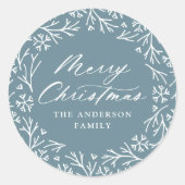 Elegant Snowflake Wreath Frost Frohe Weihnachten Runder Aufkleber (Vorderseite)