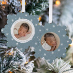 Elegant Snowflakes Ice Blue Baby's First Christmas Ornament Karte<br><div class="desc">Celebrate your baby's first Christmas with friends and family with our Elegant Ice Blue and White Snowflake baby's first Christmas ornament card. The front of the card displays your baby's photo encircled by a white frame with a light winter blue and white snowflake patterned background. Personalize the front of the...</div>