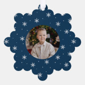Elegant Snowflakes Navy 2 Photo Holiday Ornament Karte (Rückseite)