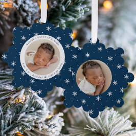 Elegant Snowflakes Navy Baby's First Christmas Ornament Karte