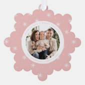 Elegant Snowflakes Pink 2 Photo Holiday Ornament Karte (Vorderseite)
