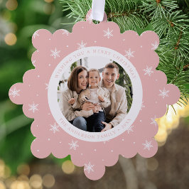 Elegant Snowflakes Pink 2 Photo Holiday Ornament Karte