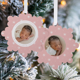 Elegant Snowflakes Pink Baby's First Christmas Ornament Karte
