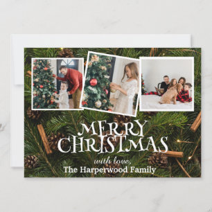 Elegant Snowman Joy Christmas Family Foto Collage Feiertagskarte