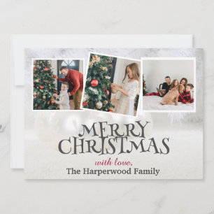 Elegant Snowman Joy Christmas Family Foto Collage Feiertagskarte