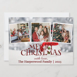 Elegant Snowman Joy Christmas Family Foto Collage Feiertagskarte