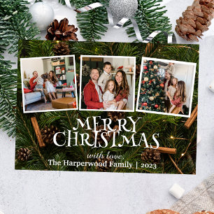 Elegant Snowman Joy Christmas Family Foto Collage Folien Feiertagskarte