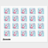 Elegant Snowy Blue and Pink Gnome Frohe Weihnachte Quadratischer Aufkleber (Blatt)