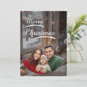 ❄️Elegant Snowy Christmas Family Photo Card Save The Date (Stehend Vorderseite)