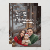 ❄️Elegant Snowy Christmas Family Photo Card Save The Date (Vorne/Hinten)