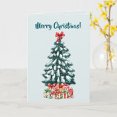 Elegant Snowy Christmas Tree Mint Green Karte (Gelbe Blume)
