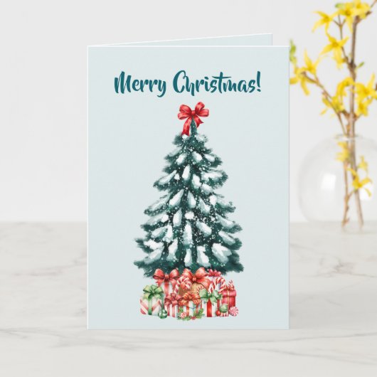 Elegant Snowy Christmas Tree Mint Green Karte (Gelbe Blume)