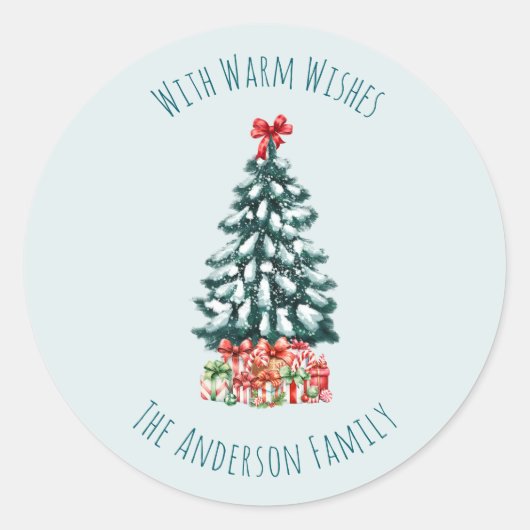 Elegant Snowy Christmas Tree Personalized Runder Aufkleber (Vorderseite)