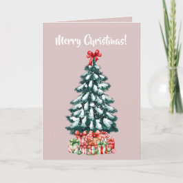 Elegant Snowy Christmas Tree Pink Karte