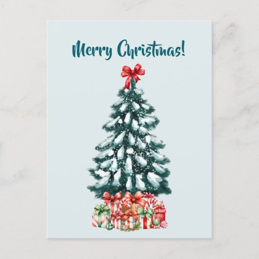 Elegant Snowy Christmas Tree Postcard Postkarte (Vorderseite)