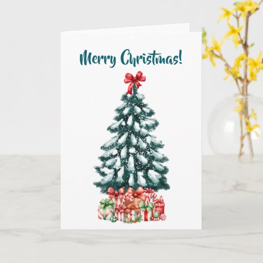 Elegant Snowy Christmas Tree White Karte (Gelbe Blume)