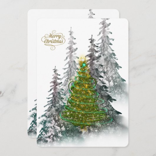 Elegant Snowy Forest Christmas Tree holiday Card Einladung (Vorne/Hinten)